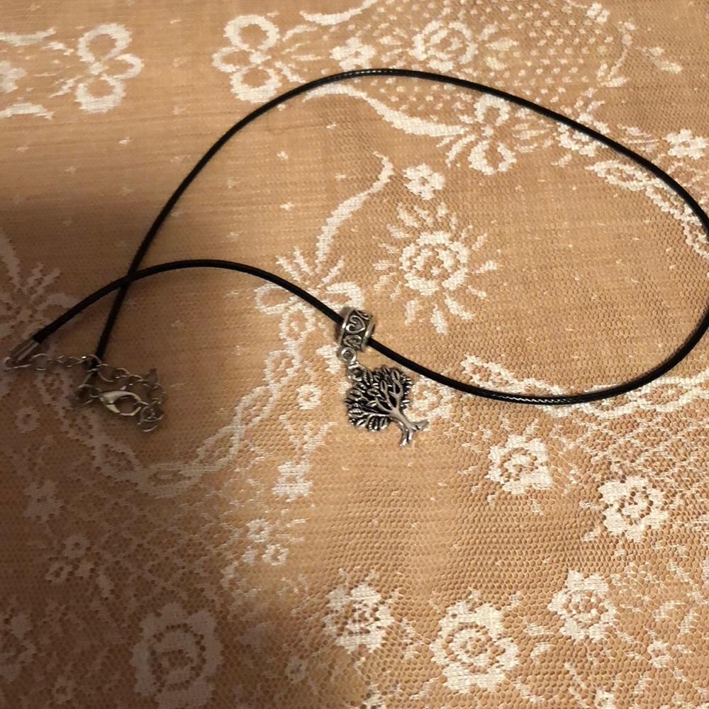 Tree Of Life Silver Color Necklace On a Black Cord - Picture 5 of 6